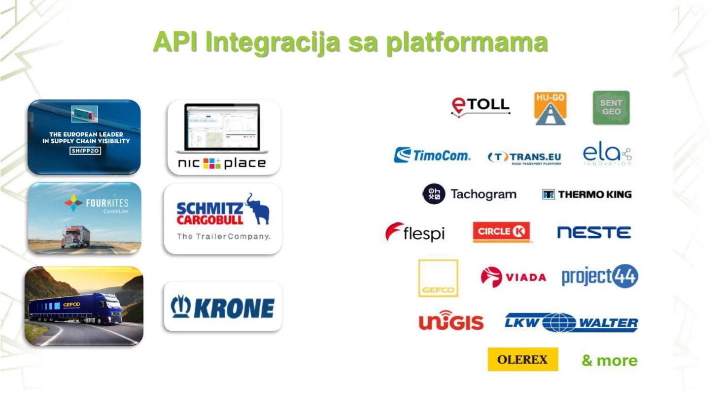 API integracija sa platformama (prema prezentaciji firme)